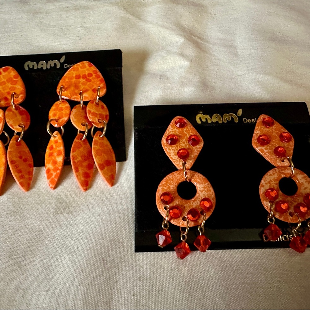 MAM’ Designs-Orange Dangle Earrings-2 Pairs for one price. *Discounted Shipping*